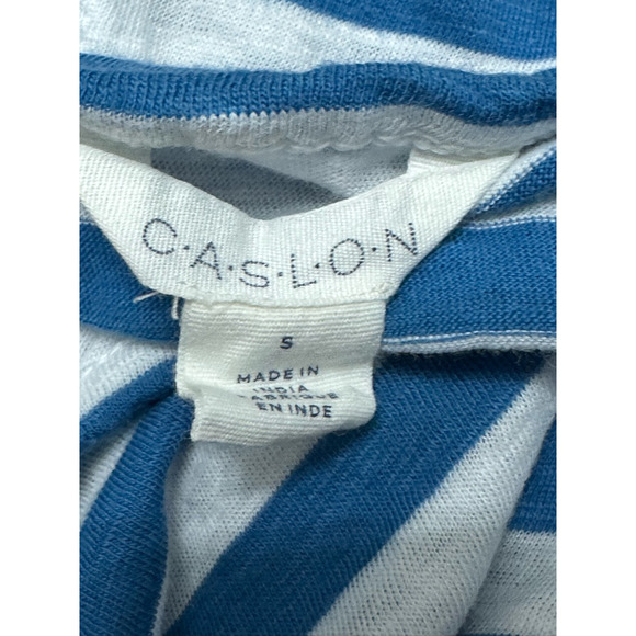 Caslon Cap Sleeves Blouse Round Neck Keyhole Striped Blue White Women's S NWOT - Picture 7 of 8